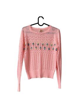 Vintage Country Craft Pink Embroidered Cottagecore Sweater Womens Size Medium